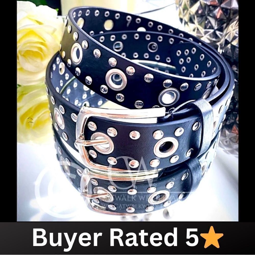 💼Kenna Eyelet Buckle Belt, Black, Faux Leather, Unisex Buyer Rated 5⭐️